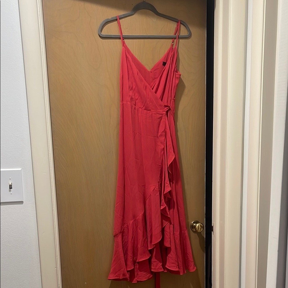 Lulu's Pink Asymmetrical Ruffled Wrap Dress